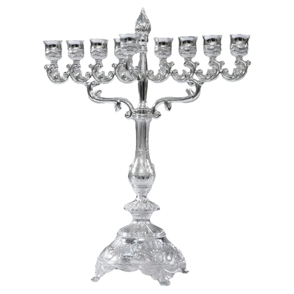 חנוכיית מתכת בציפוי כרום מוכסף
