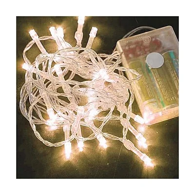 שרשרת נורות לדים על סוללות - לבן חם