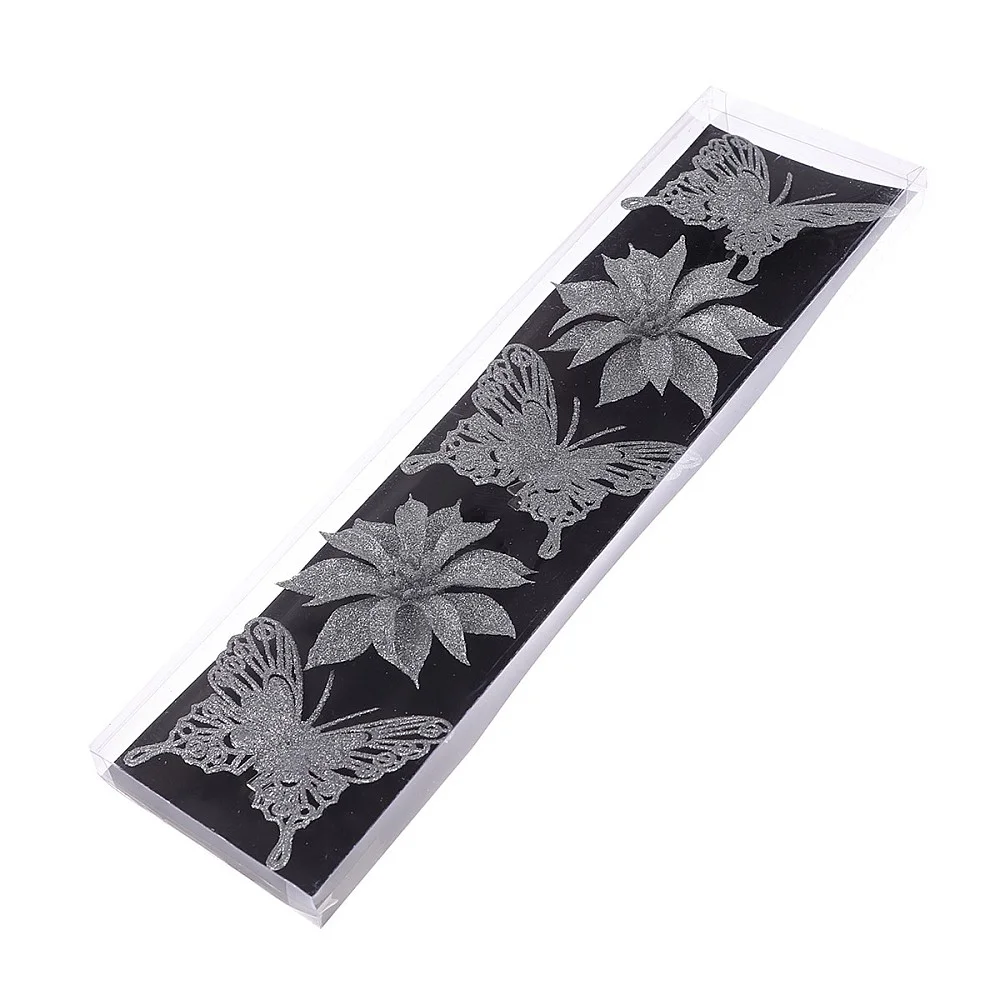 מארז פרפרים ופרחים לכריסמס בצבע כסף