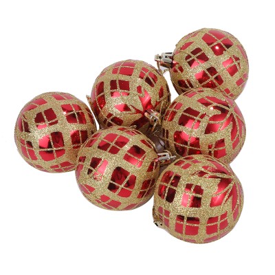 מארז כדורי כריסמס אדומים עם עיטורי זהב - 8 ס״מ