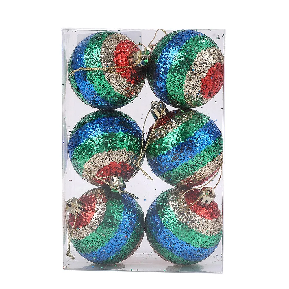 מארז כדורי כריסמס פסים צבעוניים מנצנצים 8 ס״מ
