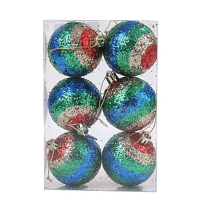 מארז כדורי כריסמס פסים צבעוניים מנצנצים 8 ס״מ