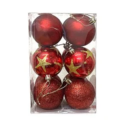 מארז 12 כדורים מעוטרים לעץ אשוח  6 ס״מ - אדום