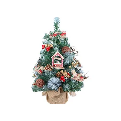 עץ אשוח עם תחתית קנבס וקישוטים בגווני אדום - 45 ס״מ