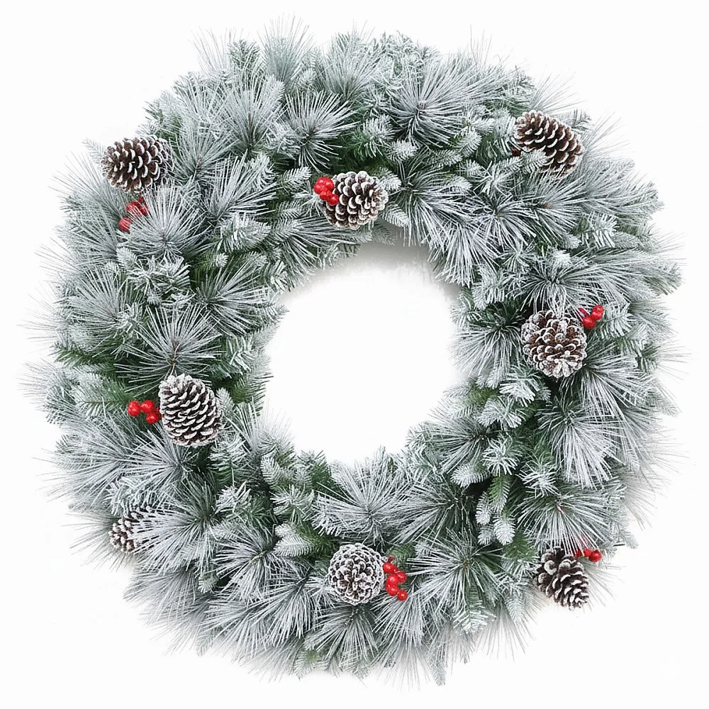 זר כריסמס דקורטיבי מושלג עם אצטרובלים ופירות יער - 50 ס״מ