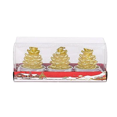 מארז שלישיית נרות לכריסמס - עצי אשוח מוזהבים