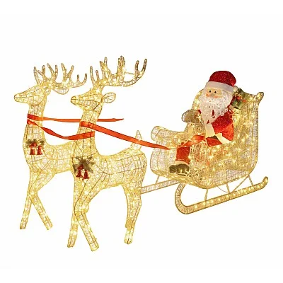 פסל סנטה ואיילים לתצוגה עם תאורת לד