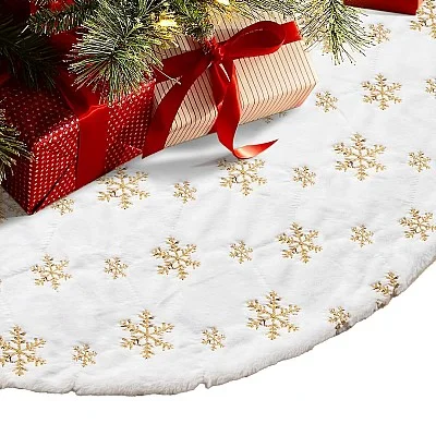 שטיח לעץ אשוח עם פתיתי שלג זהובים - קוטר 90 ס״מ