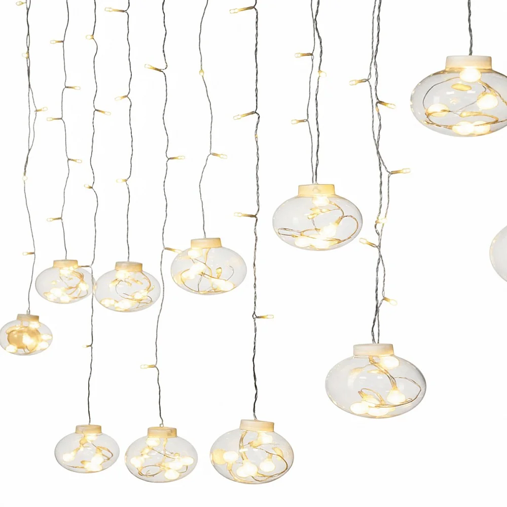 וילון כדורי זכוכית 24 שריגים תאורה חמה 216LED כבל מוביל 5 מטר cm cm (460X100 ס"מ)