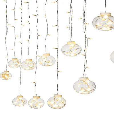 וילון כדורי זכוכית 24 שריגים תאורה חמה 216LED כבל מוביל 5 מטר cm cm (460X100 ס"מ)