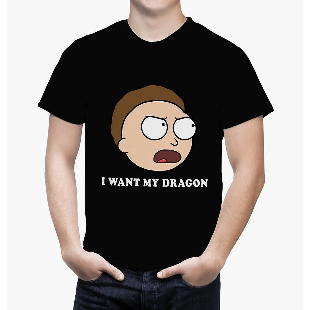 חולצת ריק ומורטי I WANT MY DRAGON שחורה