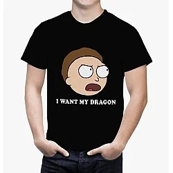 חולצת ריק ומורטי I WANT MY DRAGON שחורה