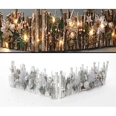 קישוט גדר עץ לבן מושלג עם תאורת לד