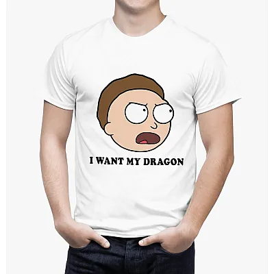 חולצת ריק ומורטי I WANT MY DRAGON לבנה