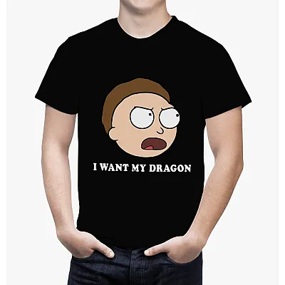 חולצת ריק ומורטי I WANT MY DRAGON שחורה