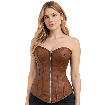 מחוך דמוי עור עם רוכסן בצבע חום