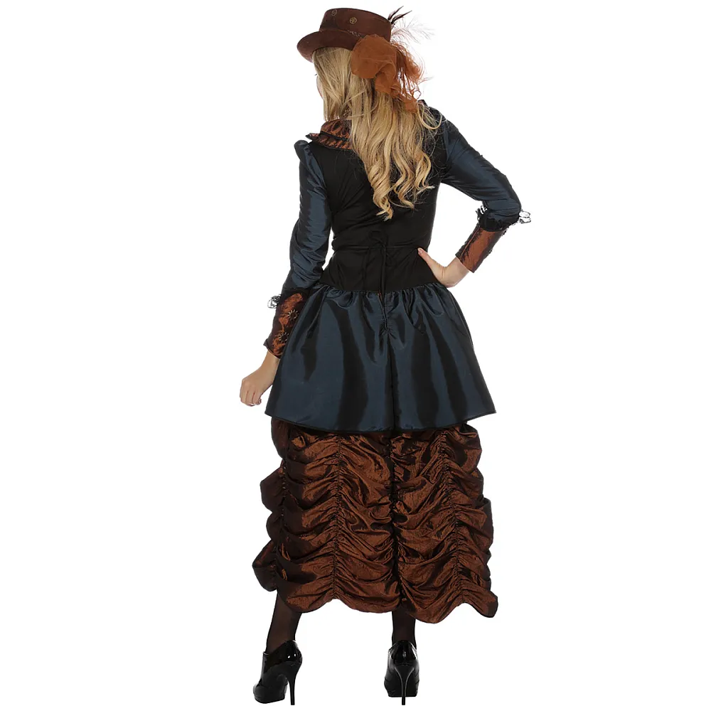 תחפושת שמלת סטימפאנק חום/כחול יוקרתית