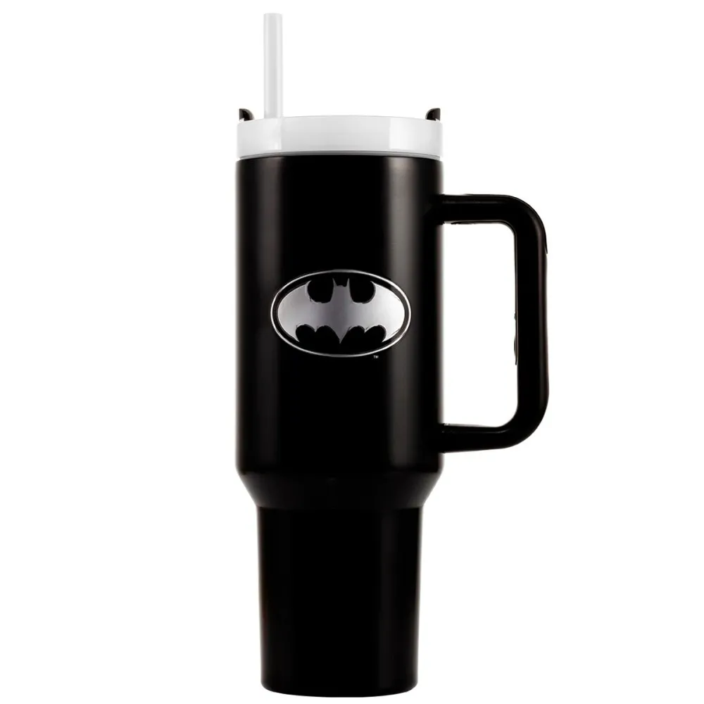 כוס תרמית עם ידית אחיזה וקש - באטמן