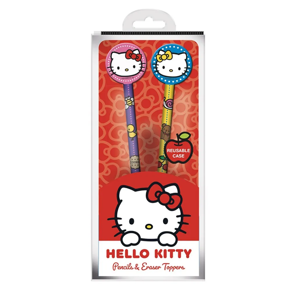 מארז זוג עפרונות ומחקים הלו קיטי - אדום