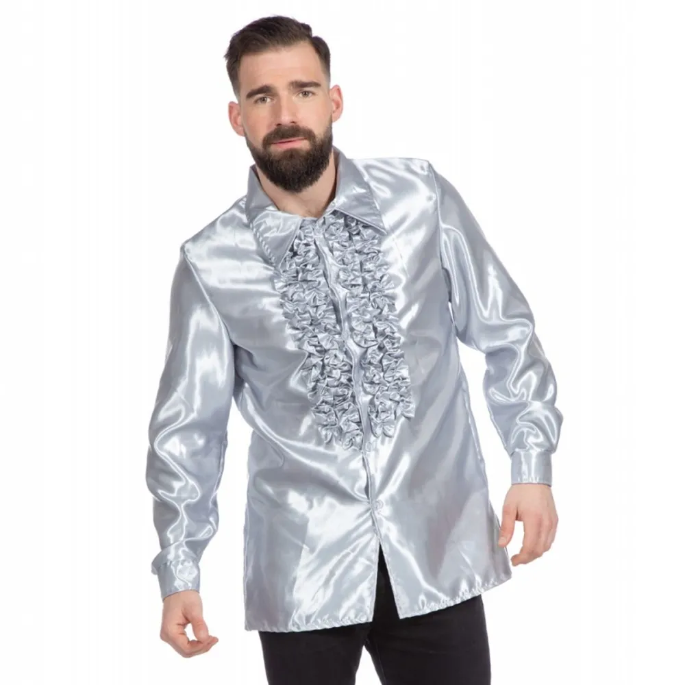 חולצת סאטן יוקרתית בצבע כסף לתחפושת