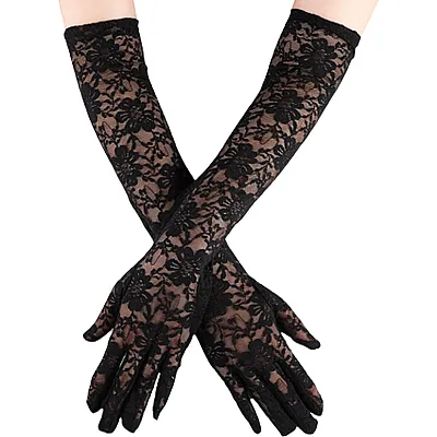 כפפות תחרה ארוכות שחורות