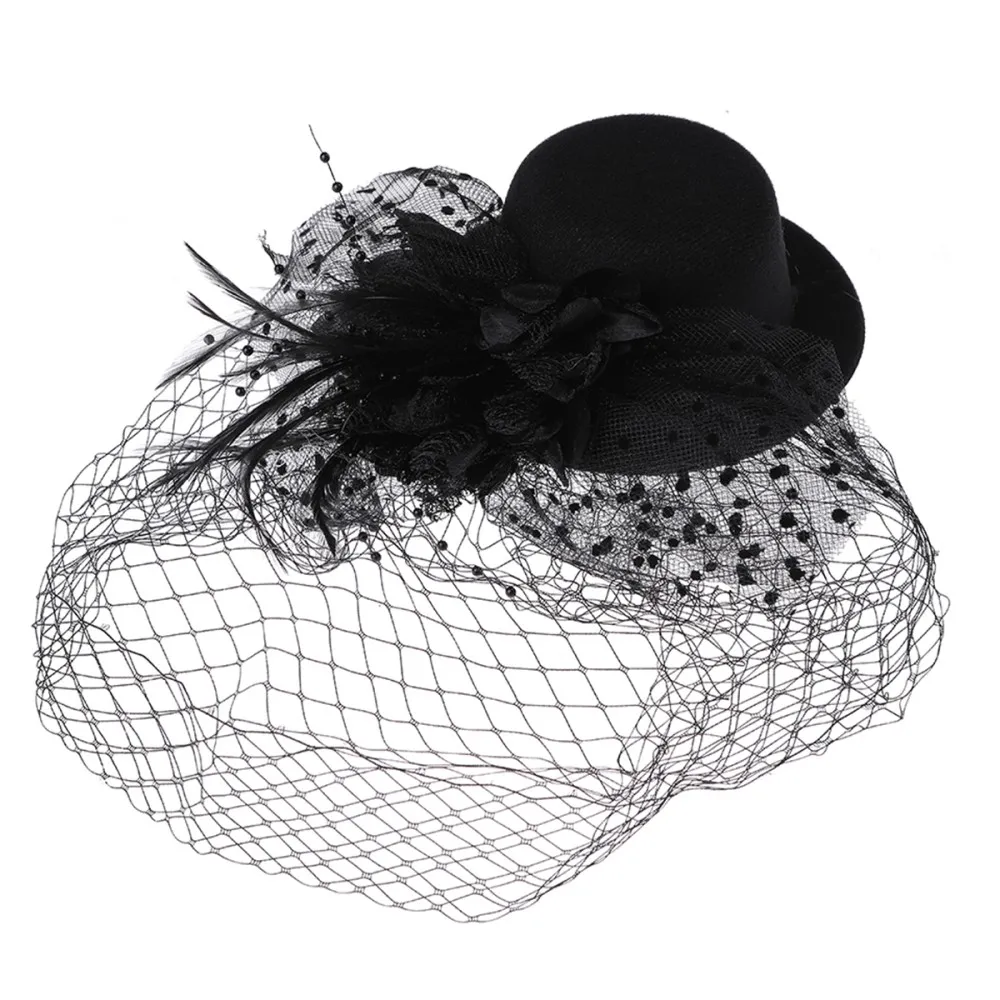 כובע קברט עם רשת וטול - שחור