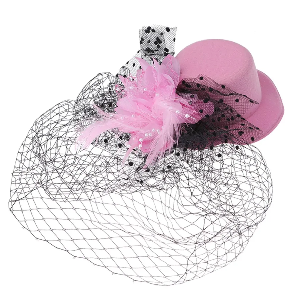 כובע קברט עם רשת וטול - ורוד
