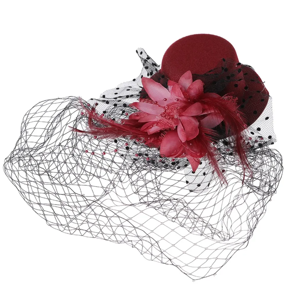 כובע קברט עם רשת וטול - בורדו