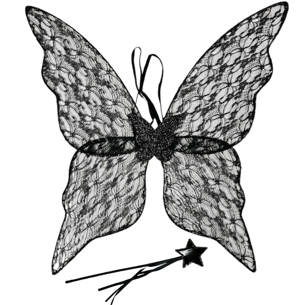 כנפי תחרה ושרביט בצבע שחור לתחפושת קוספליי