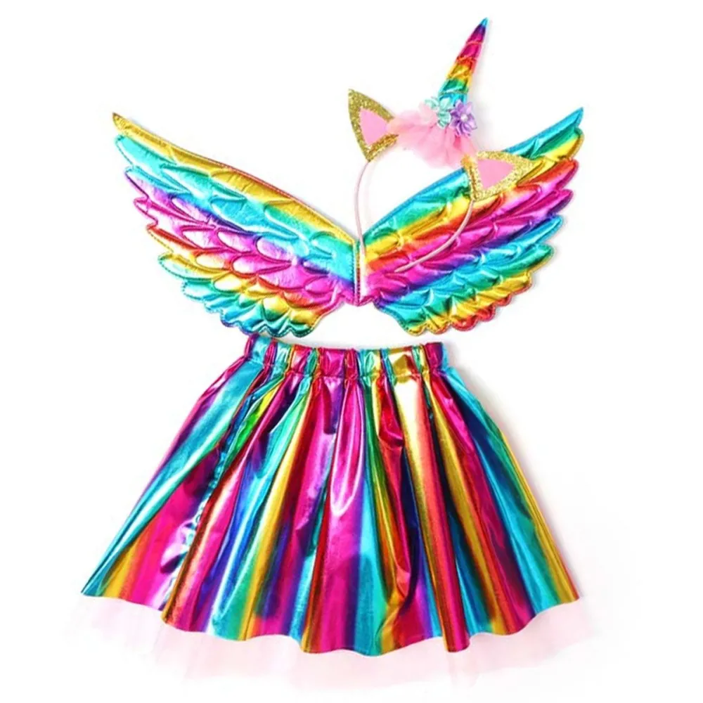 סט חד קרן - כנפיים, חצאית וקשת - צבעוני לתחפושת קוספליי