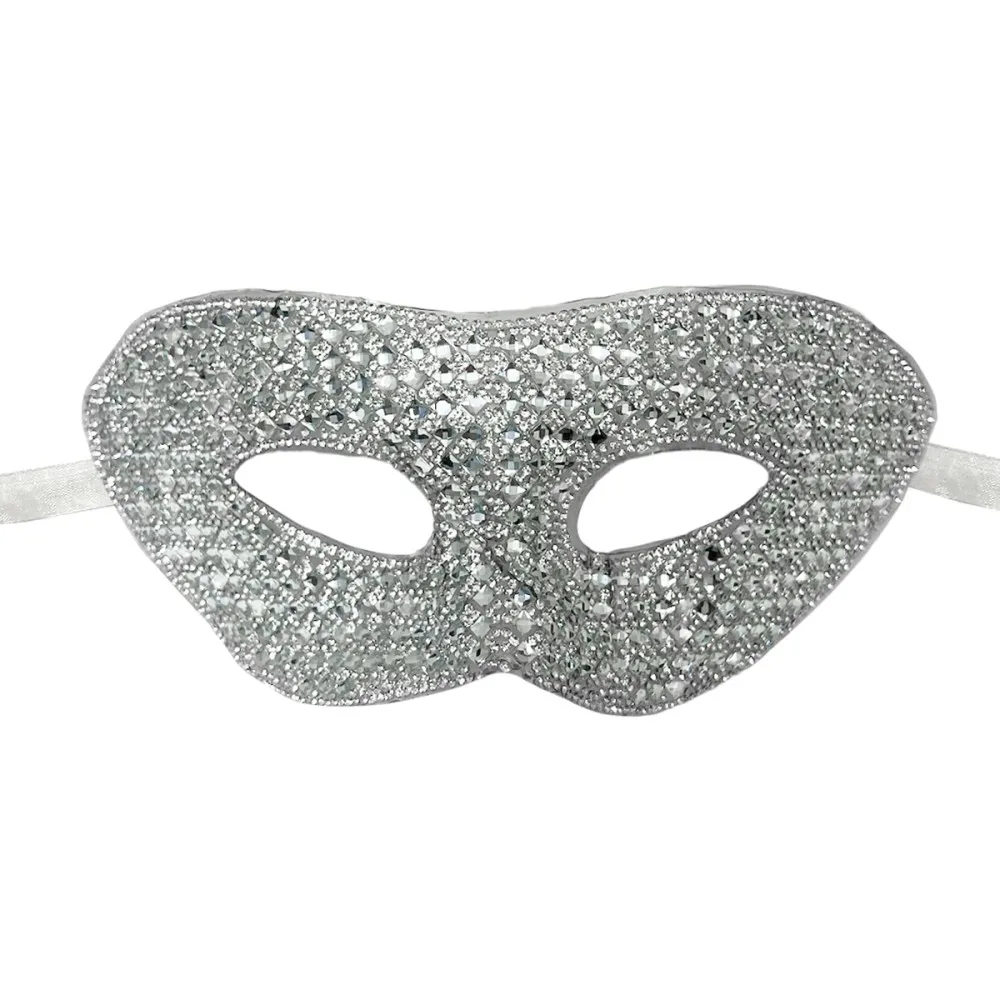 מסכת נשף משובצת אבנים בצבע כסף לתחפושת
