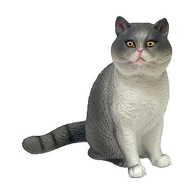 פסלון חתול אפור לבן