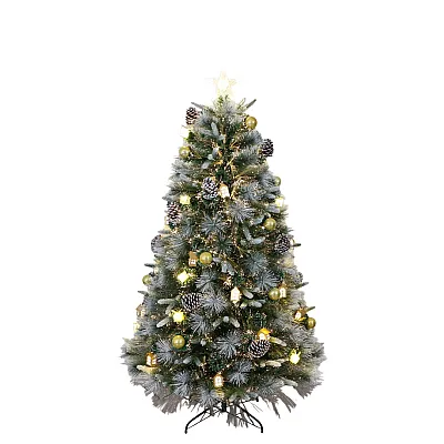 עץ אשוח מושלג עם תאורה מובנית ואצטרובלים - 1.5 מ׳