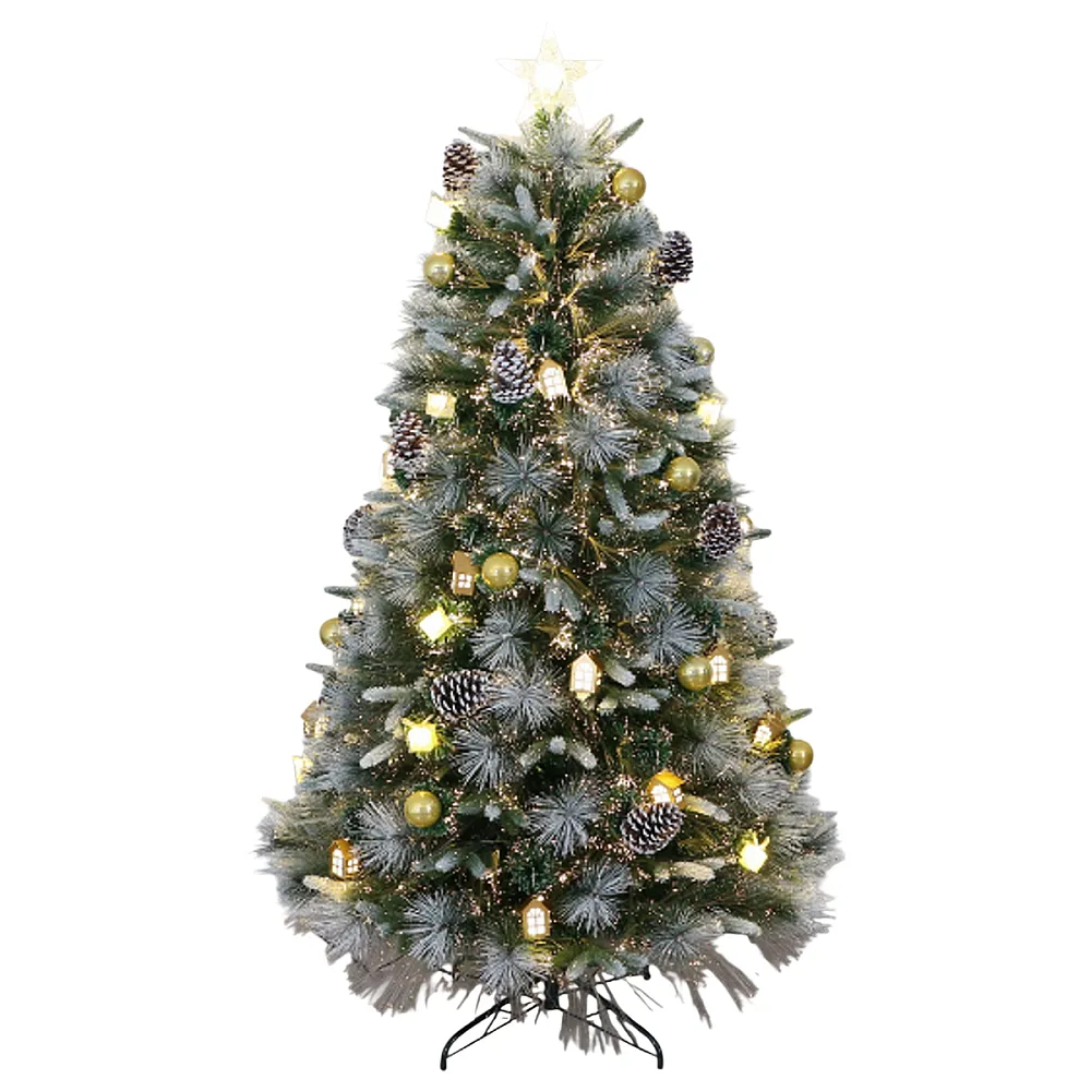 עץ אשוח מושלג עם תאורה מובנית ואצטרובלים - 1.8 מ׳