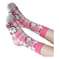 גרביים מעוצבים הלו קיטי משבצות ורוד לבן