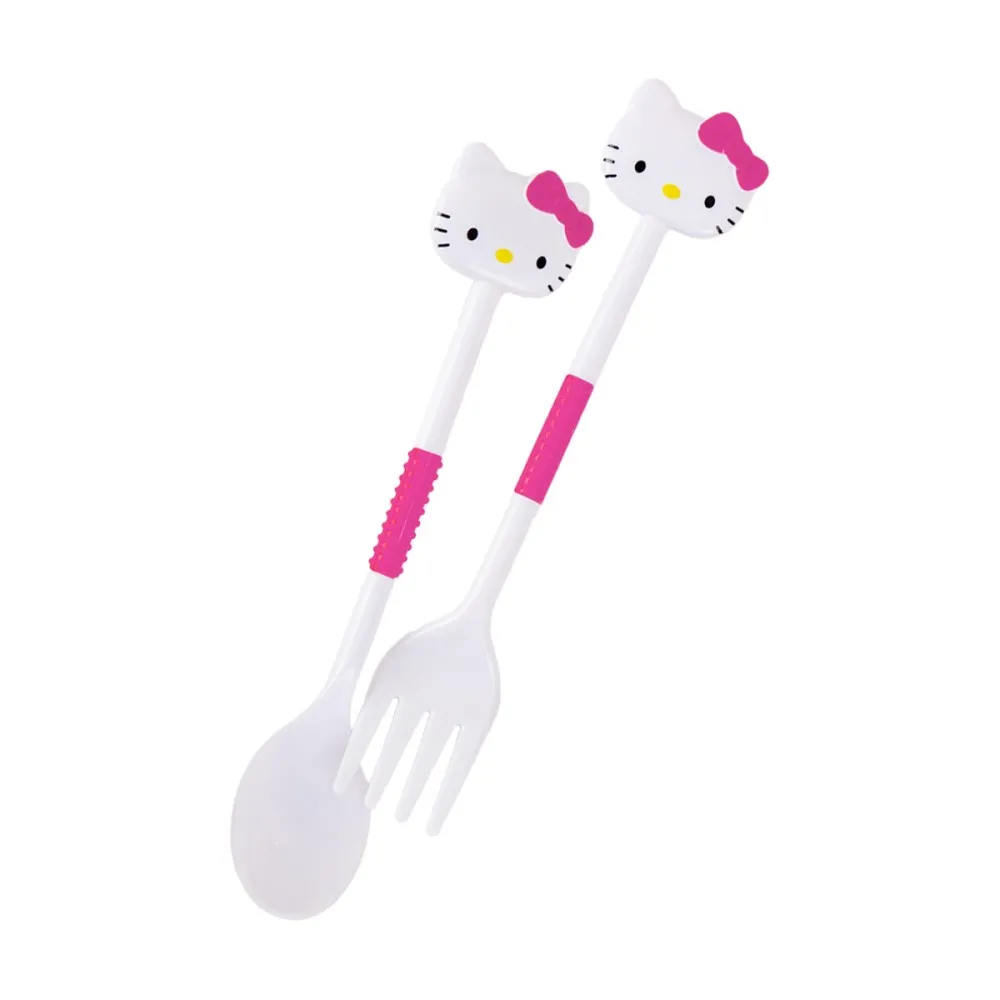 סט כפית ומזלג פלסטיק - הלו קיטי ורוד