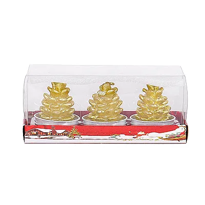 מארז שלישיית נרות לכריסמס - עצי אשוח מוזהבים