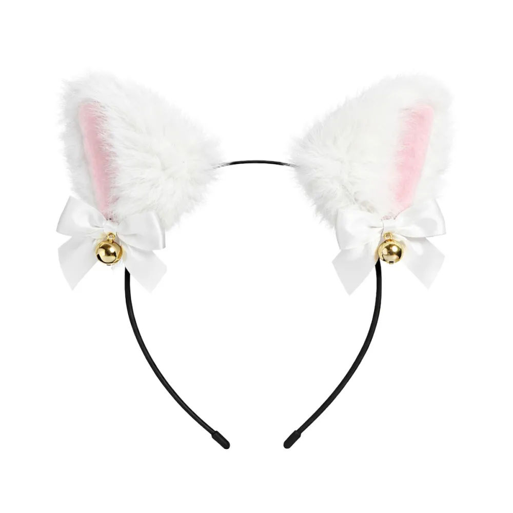 קשת אוזני חתול פרוותיות - לבן לתחפושת קוספליי