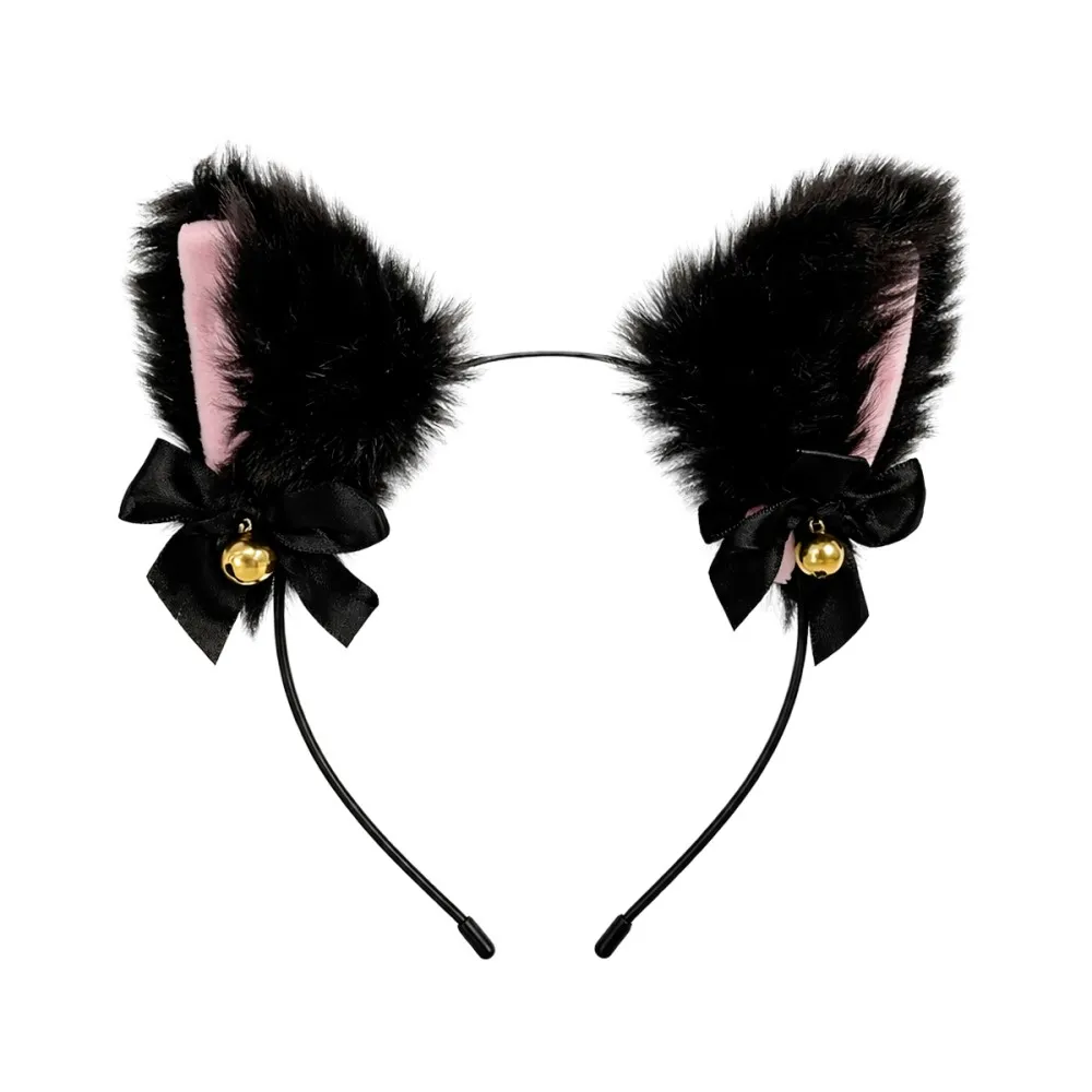 קשת אוזני חתול פרוותיות - שחור לתחפושת קוספליי