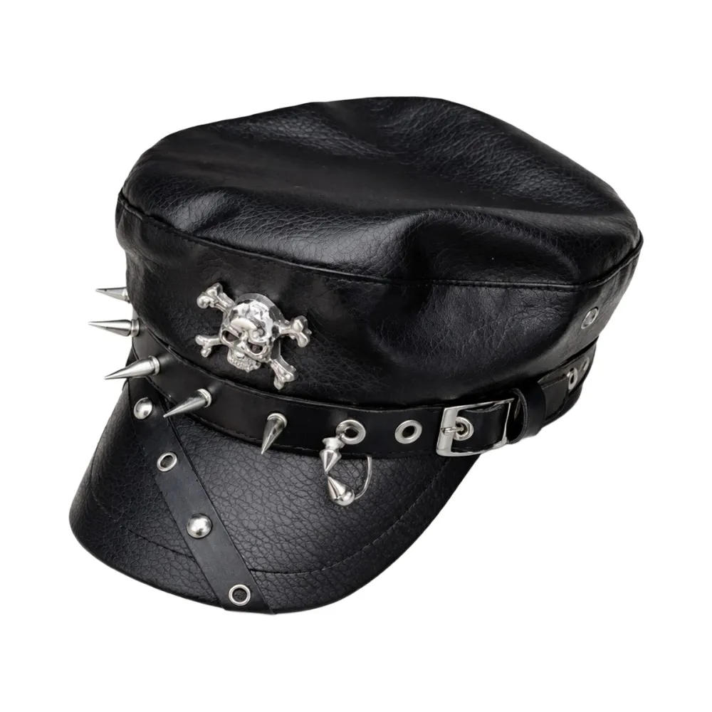 כובע דמוי עור עם גולגולת וניטים לתחפושת קוספליי