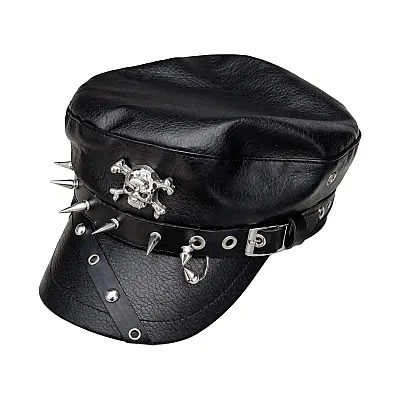 כובע דמוי עור עם גולגולת וניטים לתחפושת קוספליי