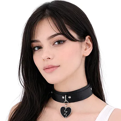 קולר דמוי עור - לב שבור שחור לתחפושת