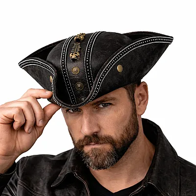 כובע פיראט יוקרתי במיוחד - שחור לתחפושת קוספליי