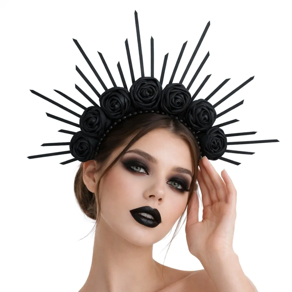 קשת שמש עם פרחים בצבע שחור לתחפושת קוספליי