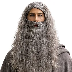 פאה אפורה מתולתלת עם זקן לתחפושת