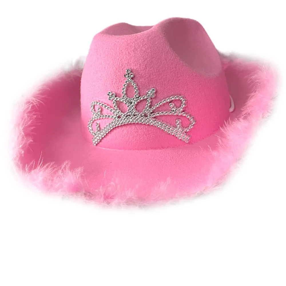 כובע קאובוי ורוד עם פרווה