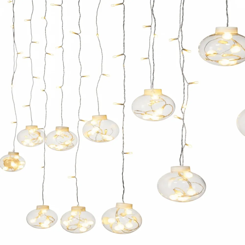 וילון כדורי זכוכית 24 שריגים תאורה חמה 216LED כבל מוביל 5 מטר cm cm (460X100 ס"מ)