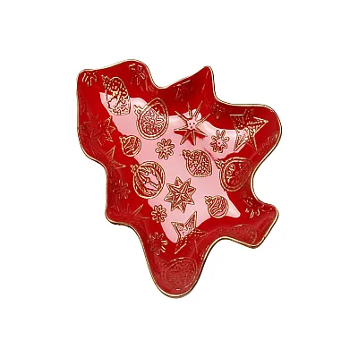 מגש בצורת עץ אשוח  בצבע אדום מלמין (29X22X3 ס"מ)