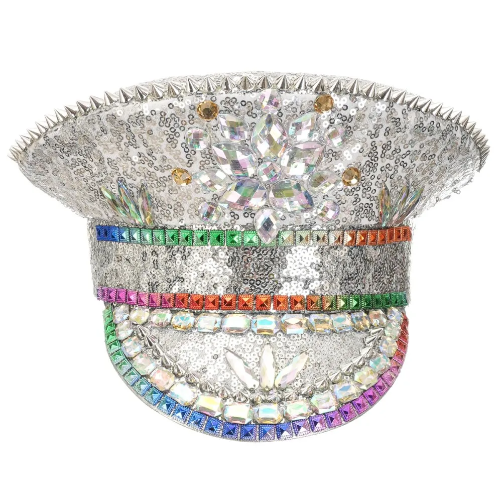 כובע פסטיבל כסוף בשילוב אבנים צבעוניות לתחפושת קוספליי