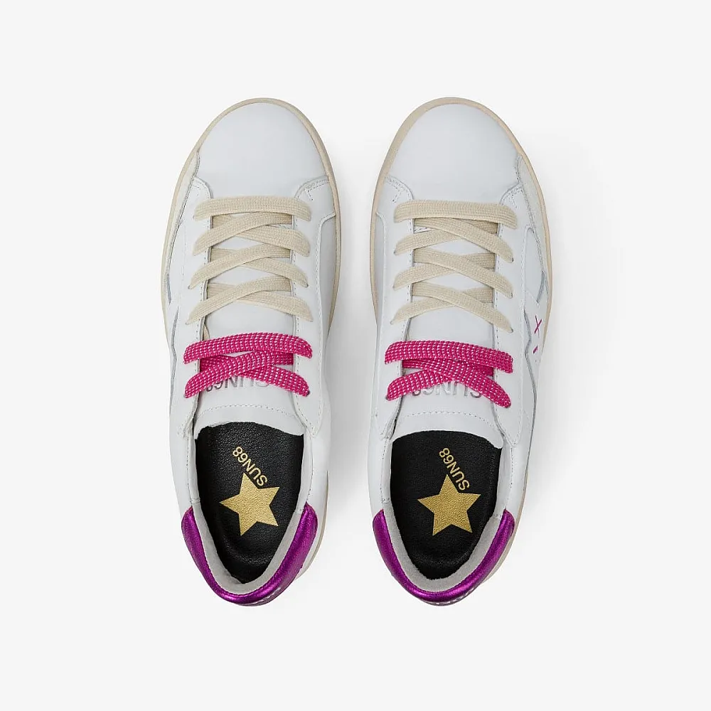 נעלי סניקרס לאישה SUN68 KATY LEATHER WHITE/FUXIA